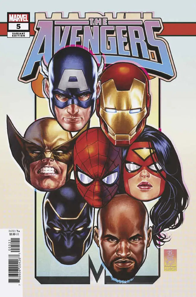 Comic book cover of Marvel Avengers heroes in battle zone for Avengers #5 variant