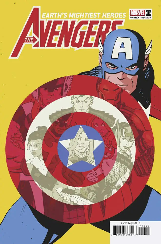 Comic book cover of Avengers #63 Reilly Variant featuring Captain America’s shield
