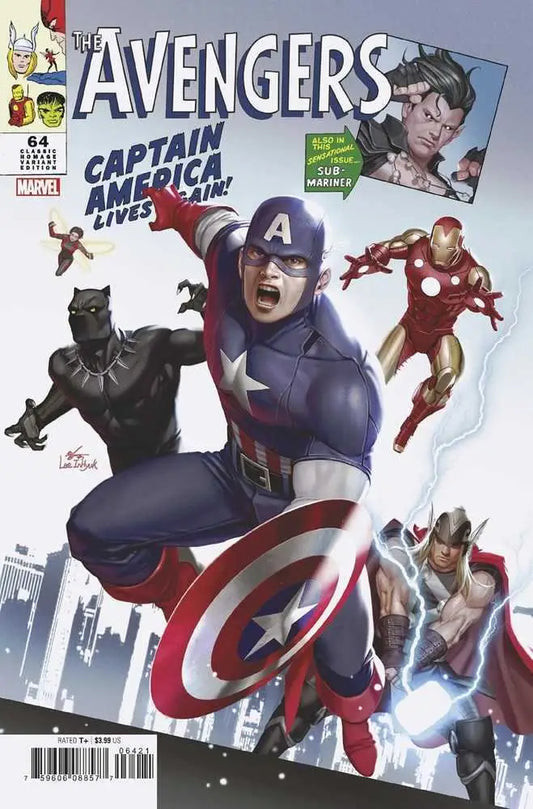 Comic book cover of Avengers #64 featuring superheroes and trading cards theme