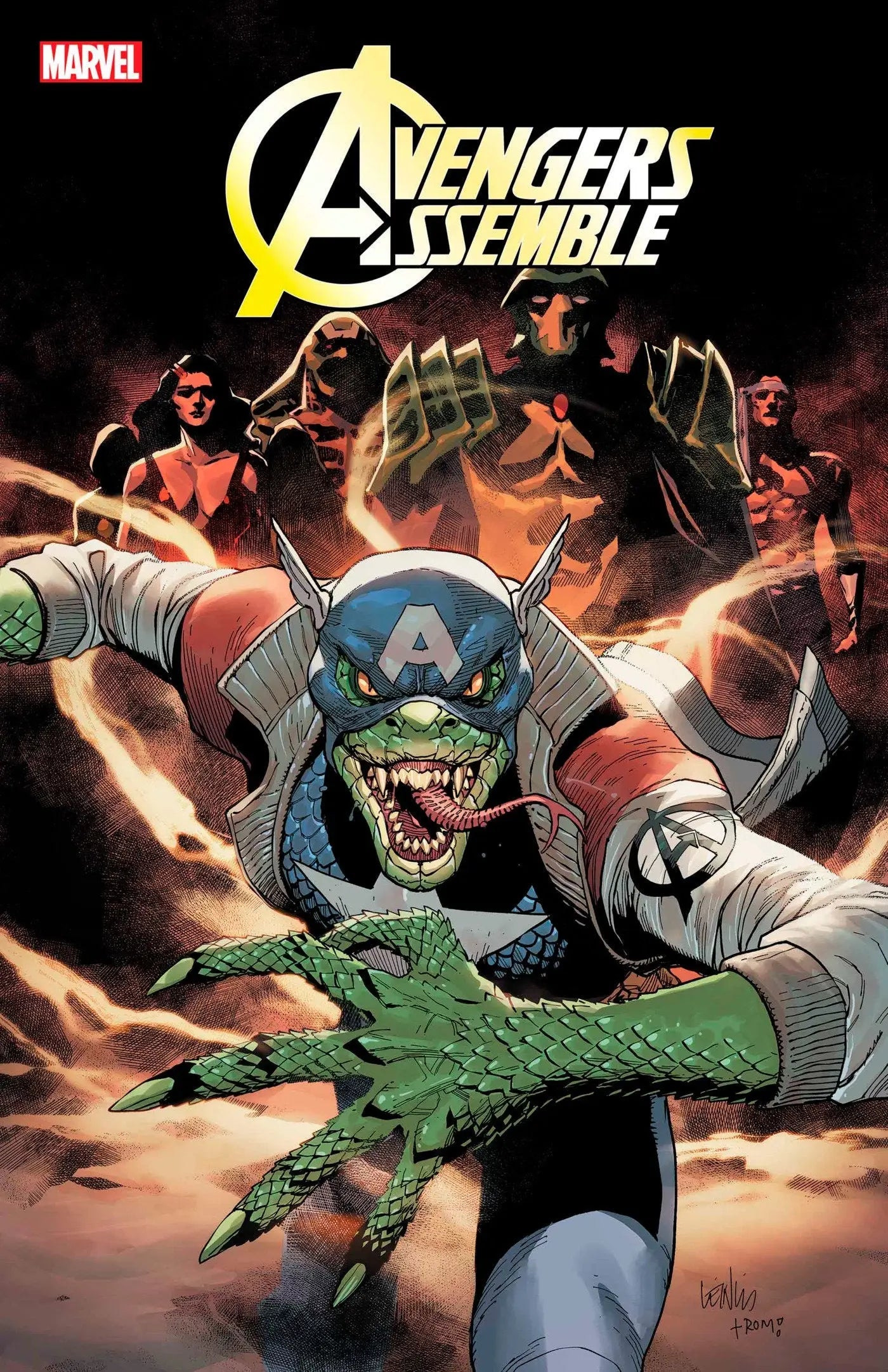 Avengers Assemble comic book cover featuring Serpent Society and Captain America in action