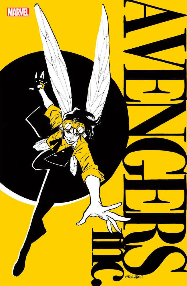 Winged superhero in yellow costume from Avengers Inc. 1 trading card variant