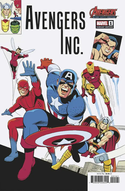 Comic book cover of Marvel’s Avengers dynamic action poses for trading cards collectibles