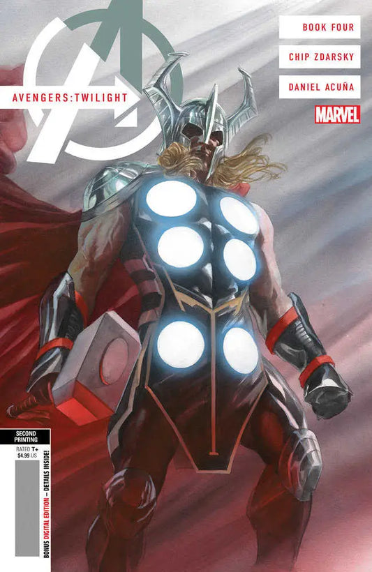 Thor in iconic armor with glowing elements and red cape on Avengers Twilight #4 variant
