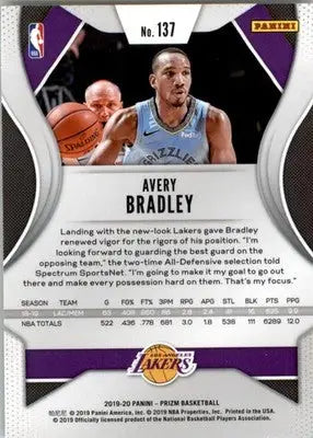 Avery Bradley - 2019-20 Panini Prizm - #137 - Basketball - Basketball Card Single