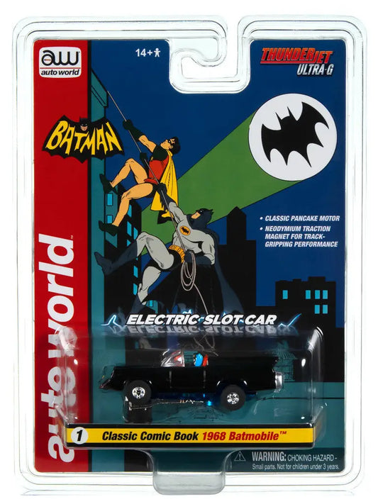Packaged AW SC395 R1 Slot Car Classic Comic Book 1968 Batmobile in sleek black design
