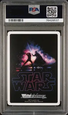 PSA-graded Japanese SW S49 Weiss Schwarz Awakening Rey Star Wars collectible card with lightsaber duel