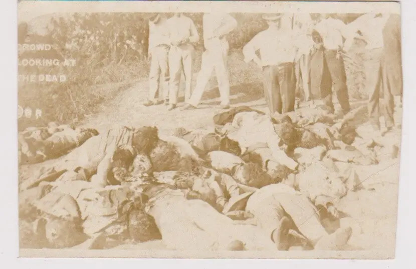 AZO Mexican Revolution Massacre Post Card 1910-1920 RPPC Crowd Looking at Dead - Other