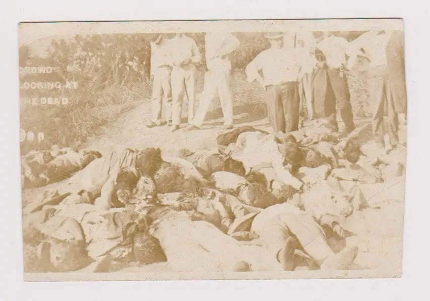 AZO Mexican Revolution Massacre Post Card 1910-1920 RPPC Crowd Looking at Dead - Other