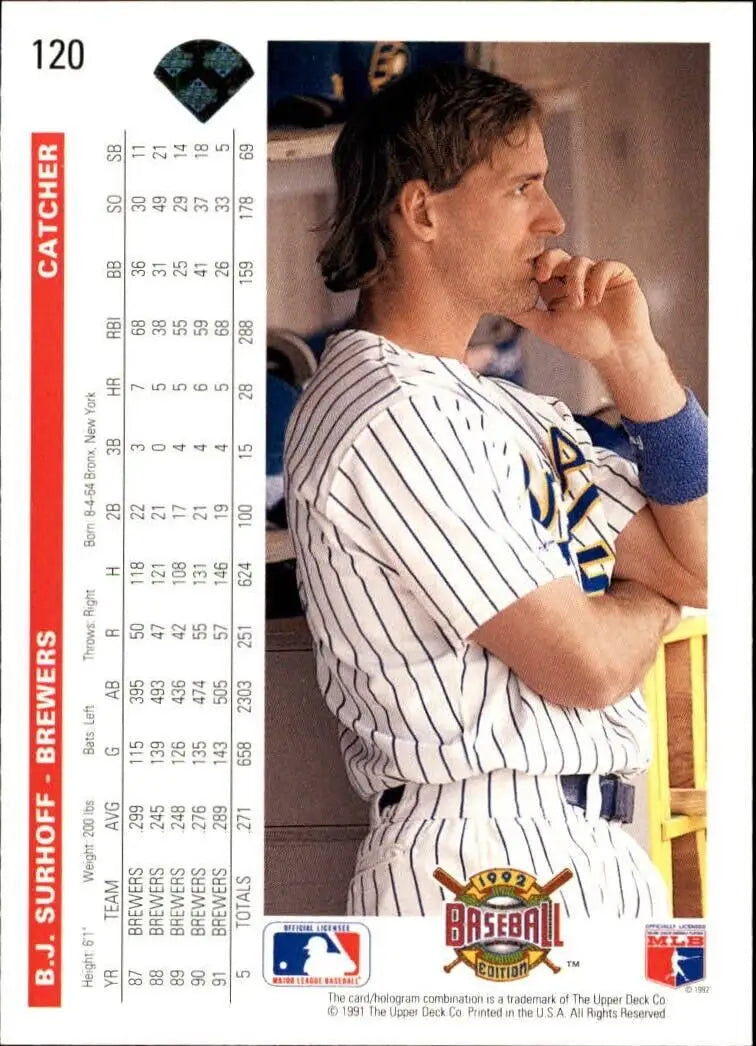 B.J. Surhoff 1992 Upper Deck MLB #120 Baseball Card Milwaukee Brewers - Baseball Card Single
