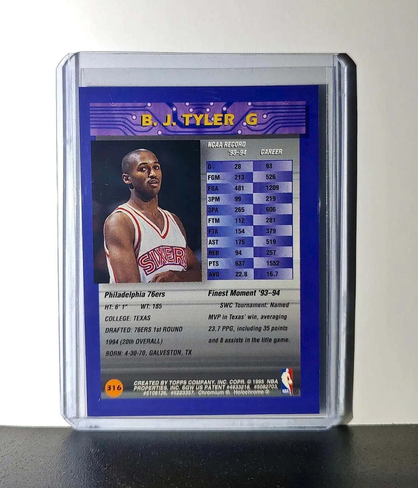 B.J. Tyler Rookie 1994-95 Topps Finest #316 Basketball Card
