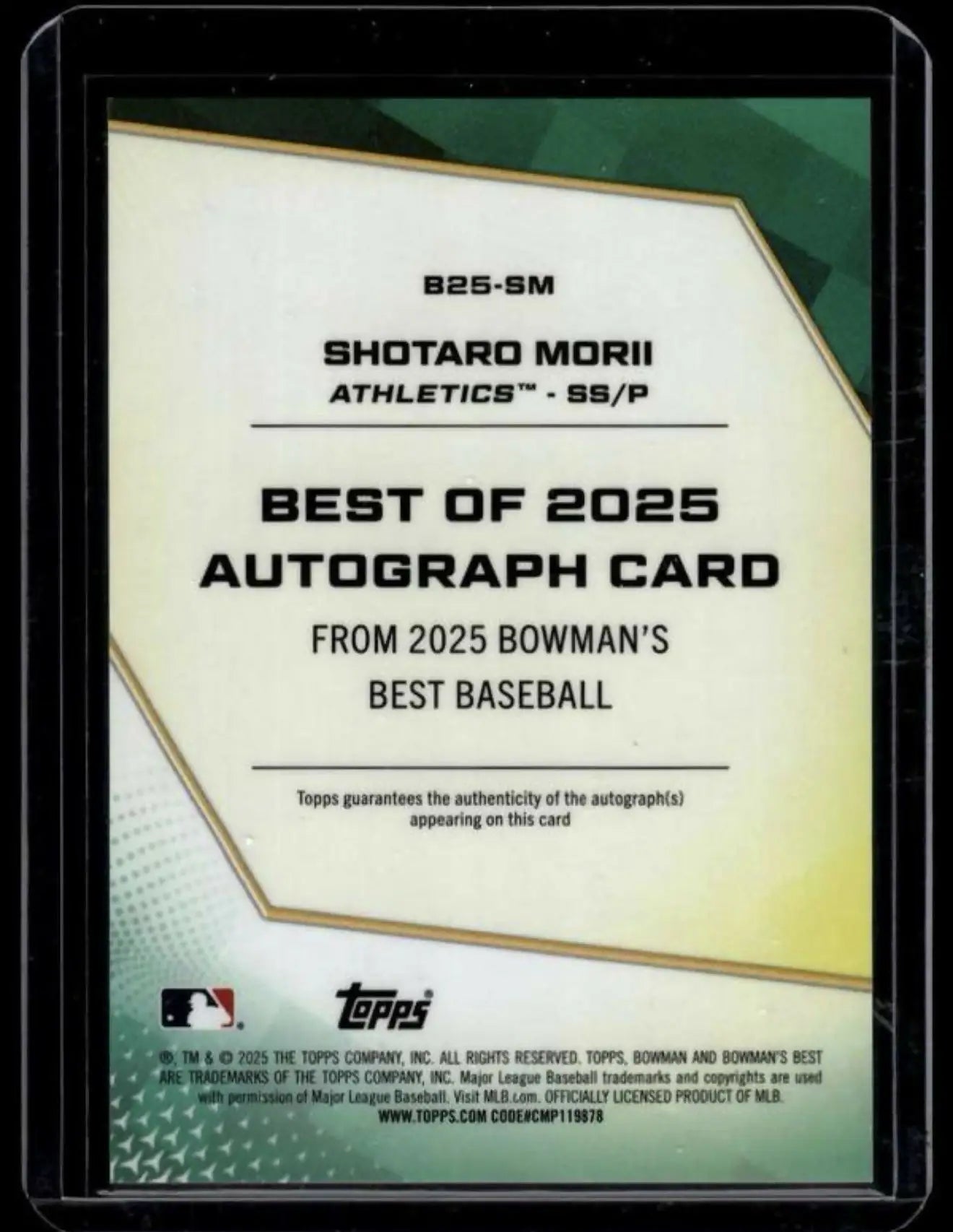 B25-SM Shotaro Morii 2025 Bowman’s Best - Best of 2025 Autographs Black Refractors #/10 - Baseball Card Single