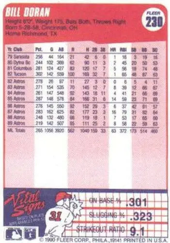1990 Fleer #230 Bill Doran NM-MT Astros - Baseball Card Single
