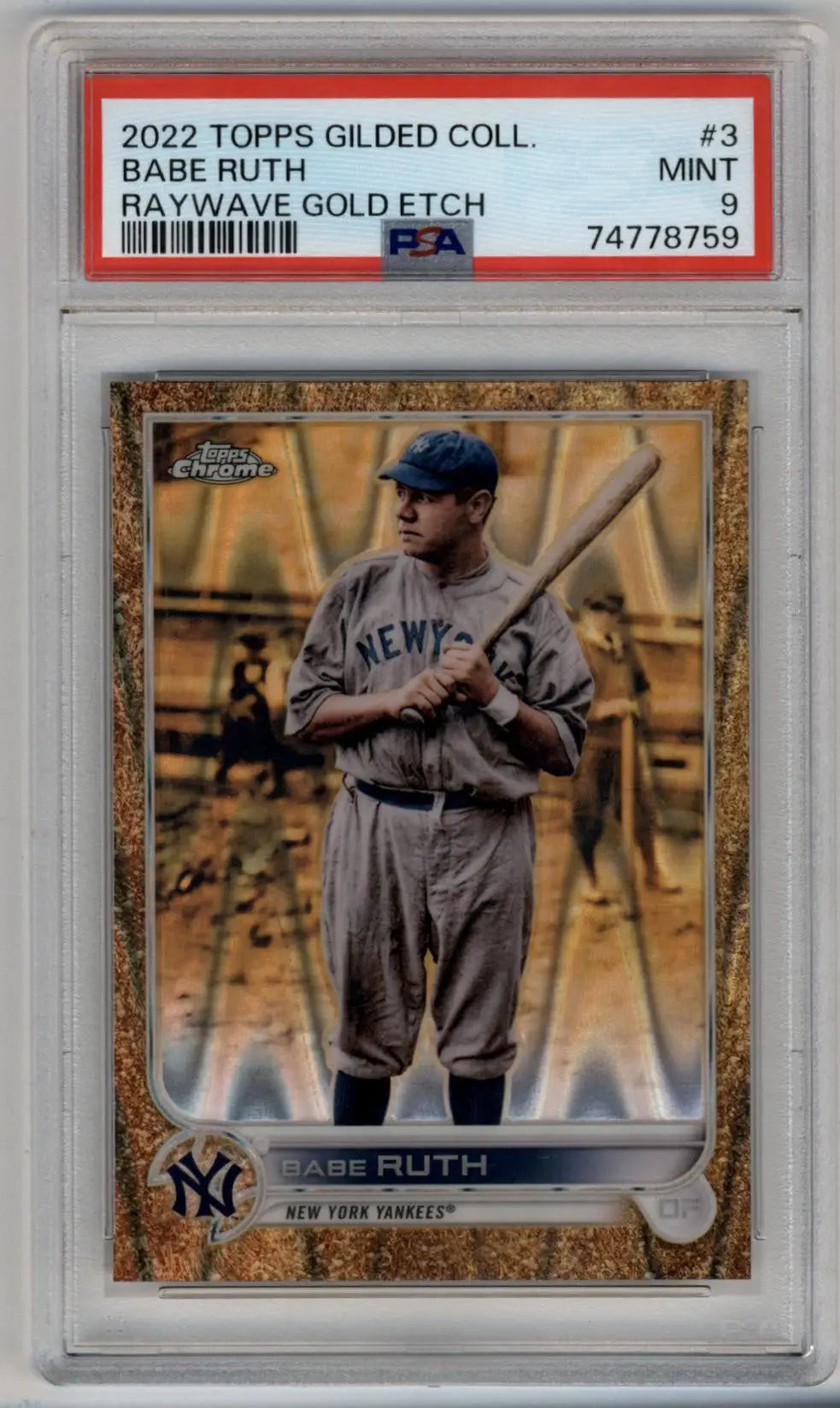 Babe Ruth 2022 Topps Gilded Collection Raywave Gold Etch 13/25 PSA 9 Mint - Baseball Card Single