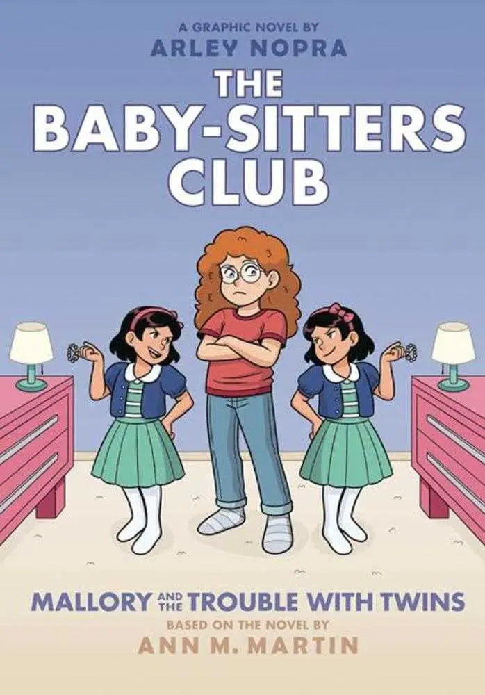 Baby Sitters Club graphic novel cover with three girls in matching outfits and a confident central character for Baby Sitters Club TPB Volume 17 Mallory And The Trouble With Twins