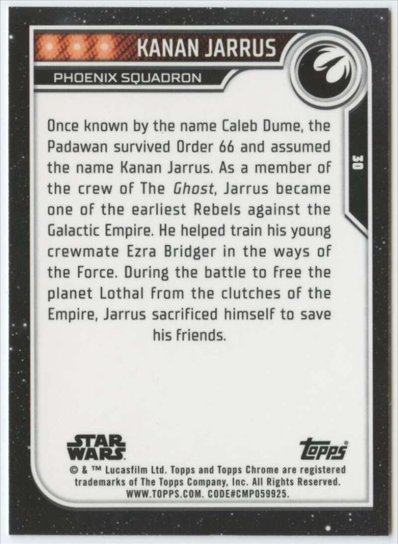 2023 Topps Chrome Star Wars #30 Freddie Prinze, Jr. as Kanan Jarrus NM-MT NonSport Card Image 2