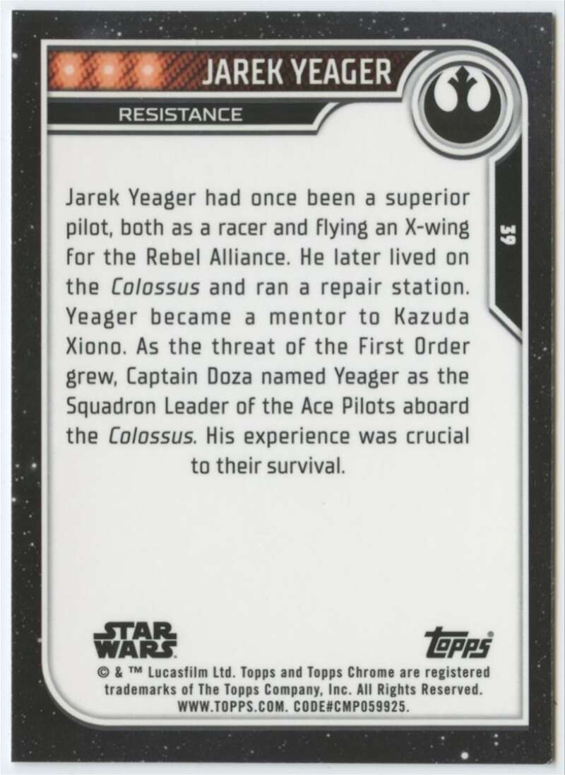 2023 Topps Chrome Star Wars #39 Scott Lawrence as Jarek Yeager NM-MT NonSport Card Image 2