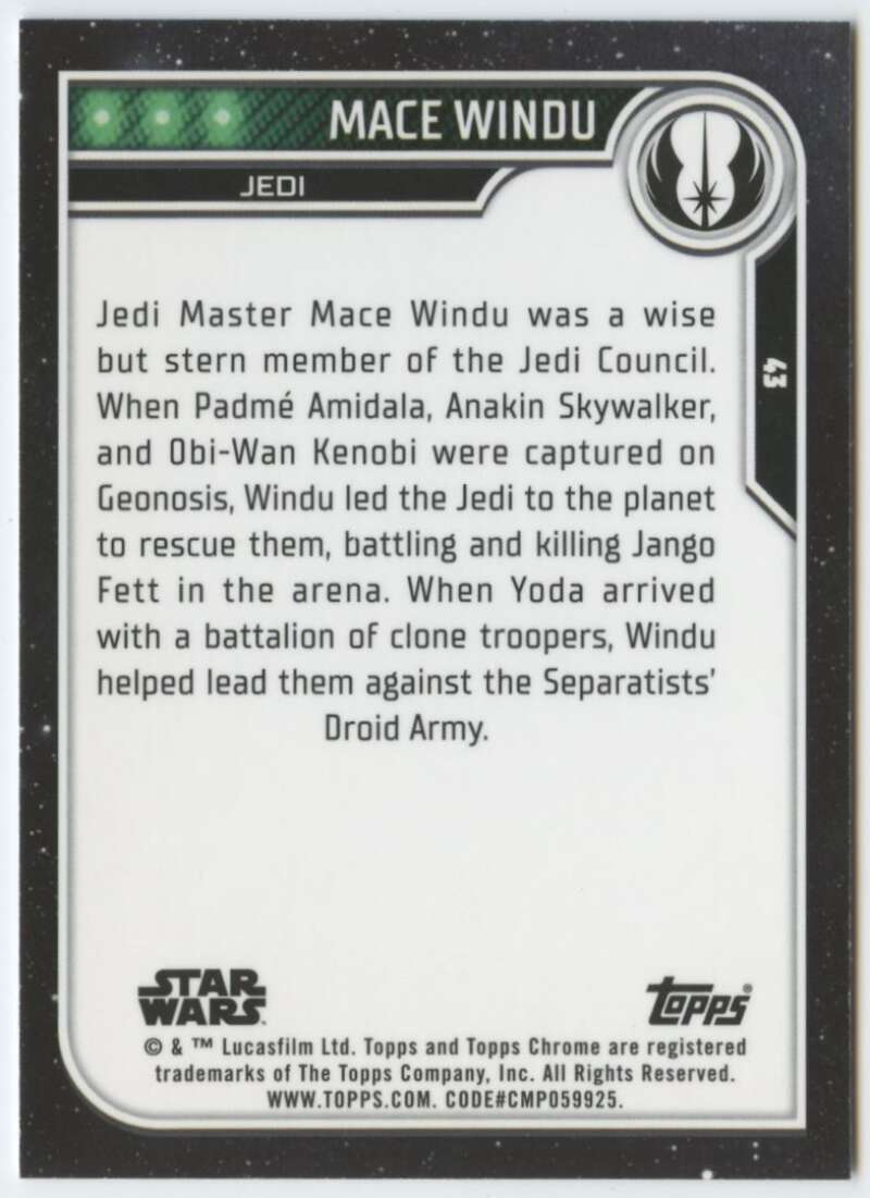 2023 Topps Chrome Star Wars #43 Samuel L. Jackson as Mace Windu NM-MT NonSport Card Image 2