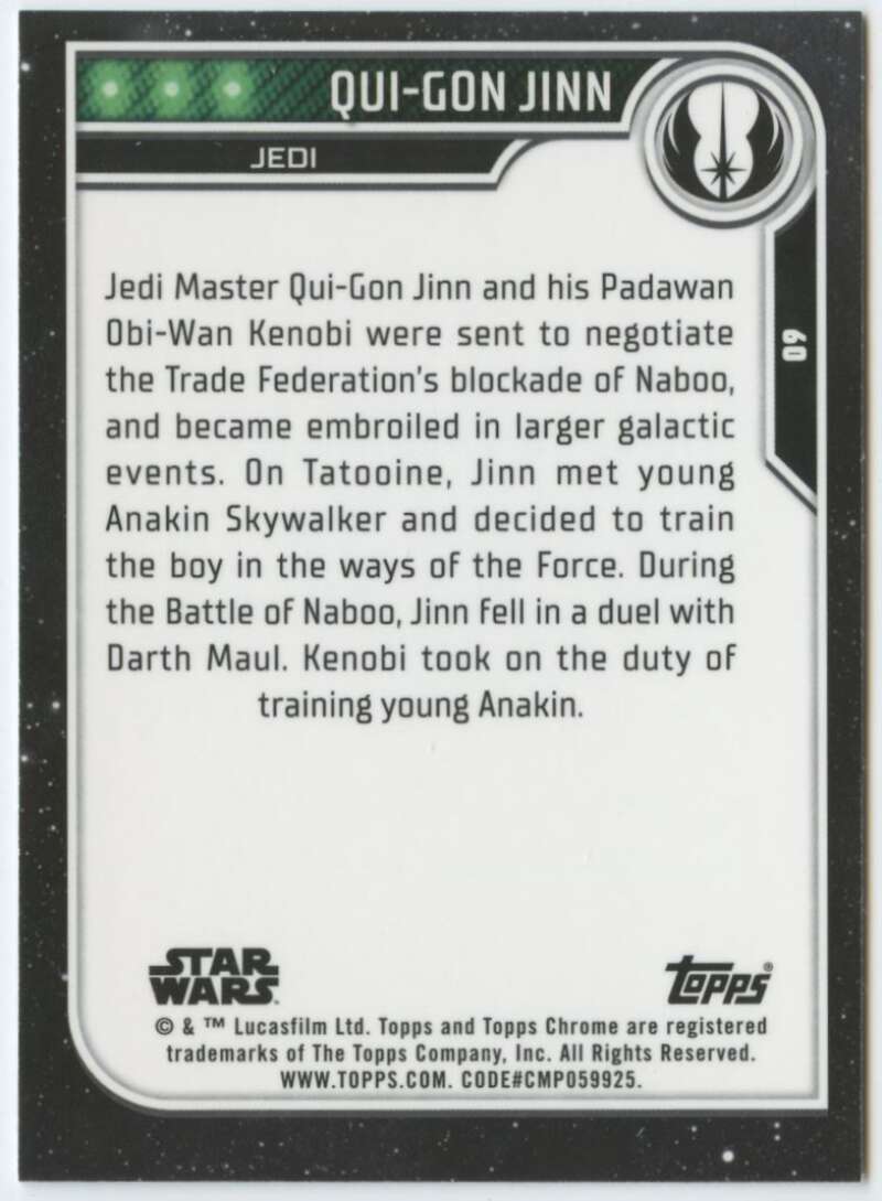 2023 Topps Chrome Star Wars #60 Liam Neeson as Qui-Gon Jinn NM-MT NonSport Card Image 2