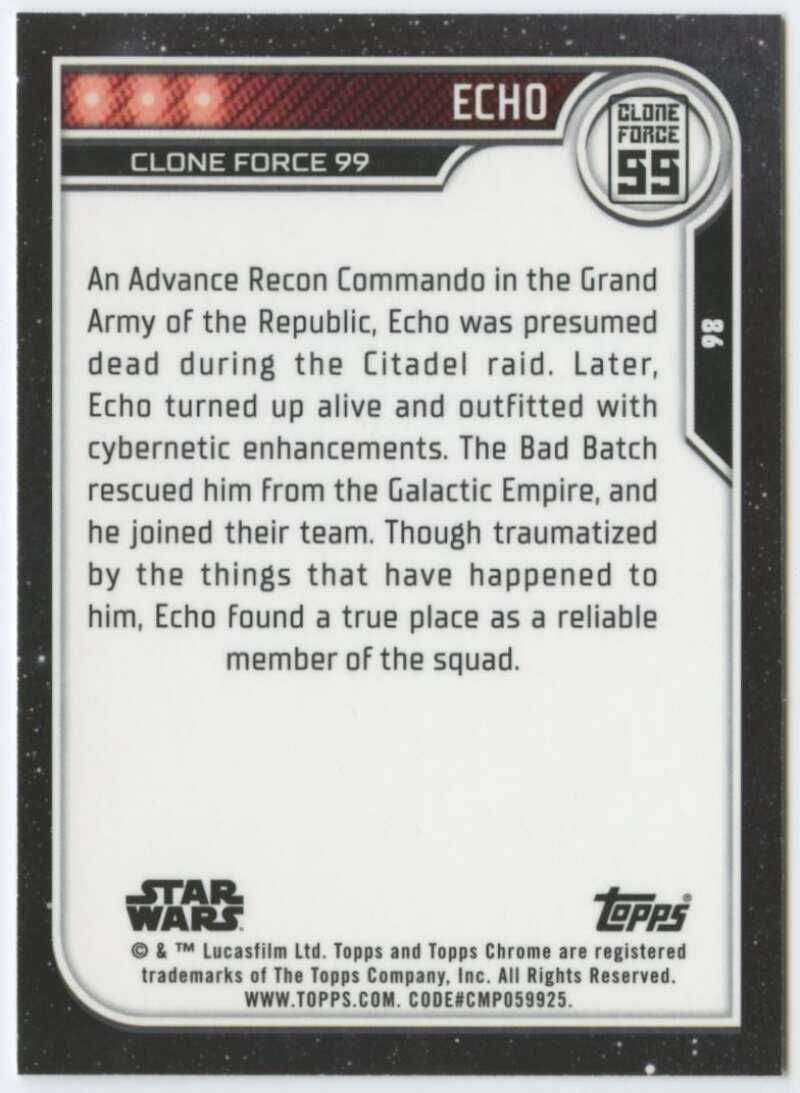 2023 Topps Chrome Star Wars #86 Dee Bradley Baker as Echo NM-MT NonSport Card Image 2