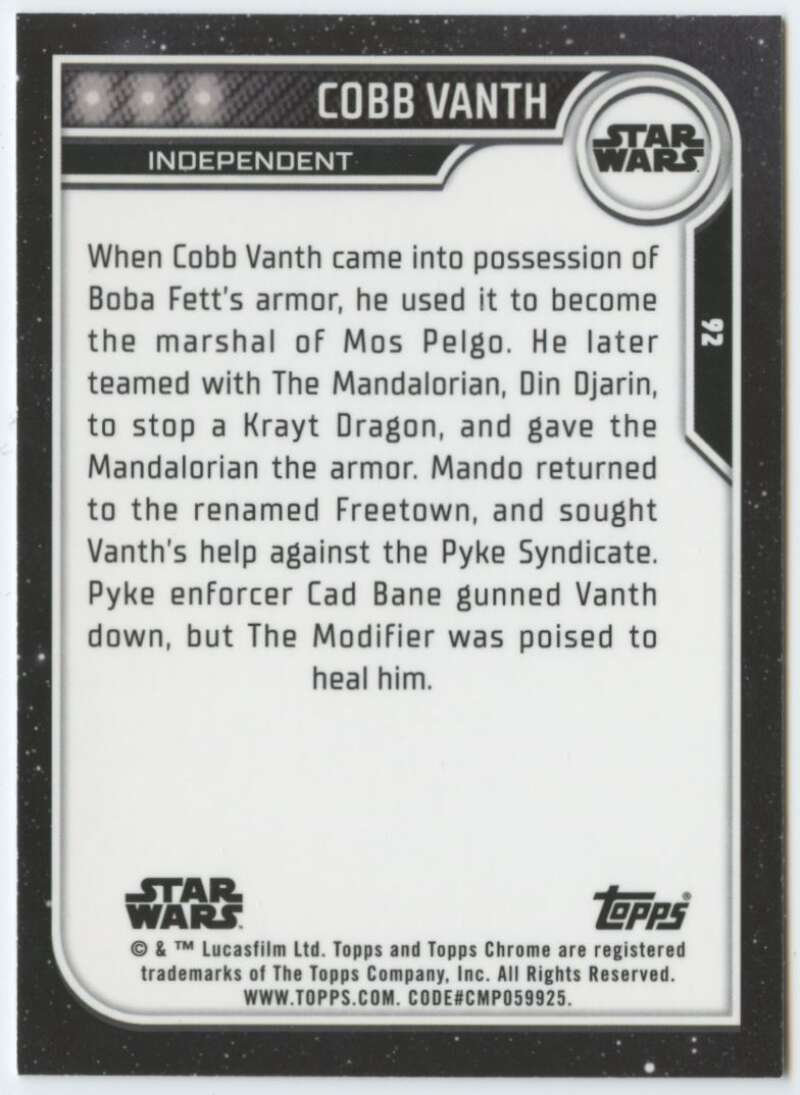 2023 Topps Chrome Star Wars #92 Timothy Olyphant as Cobb Vanth NM-MT NonSport Card Image 2