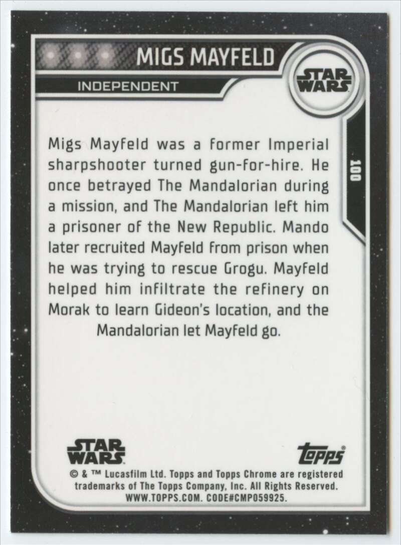 2023 Topps Chrome Star Wars #100 Bill Burr as Migs Mayfeld NM-MT NonSport Card Image 2
