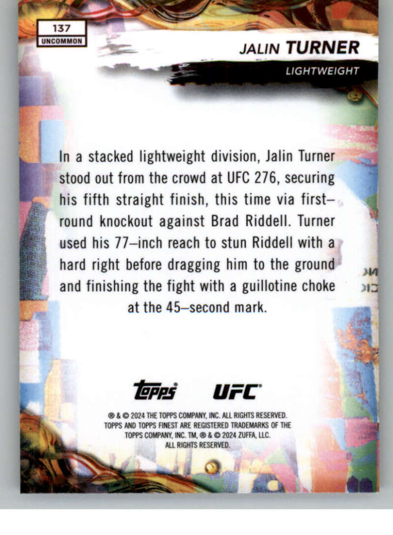2024 Topps Finest UFC #137 Jalin Turner NM-MT Lightweight Men MMA Card Image 2