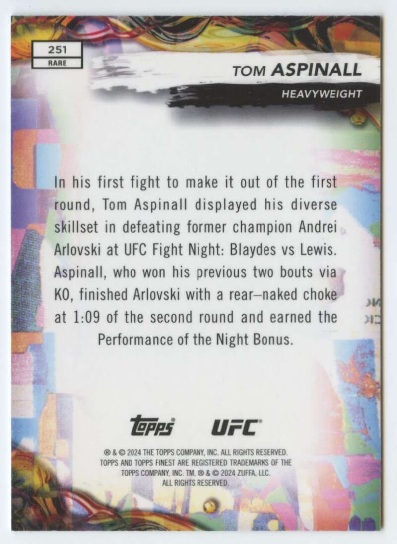 2024 Topps Finest UFC #251 Tom Aspinall NM-MT Heavyweight Men MMA Card Image 2