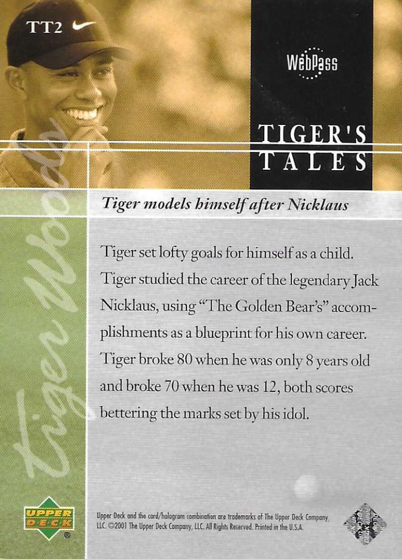 2001 Upper Deck Tiger's Tales #TT2 Tiger Woods EX Excellent Golf Card  Image 2
