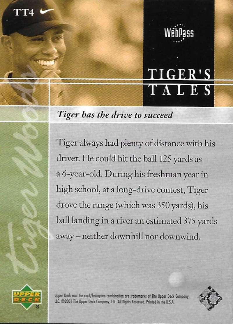 2001 Upper Deck Tiger's Tales #TT4 Tiger Woods EX Excellent Golf Card  Image 2