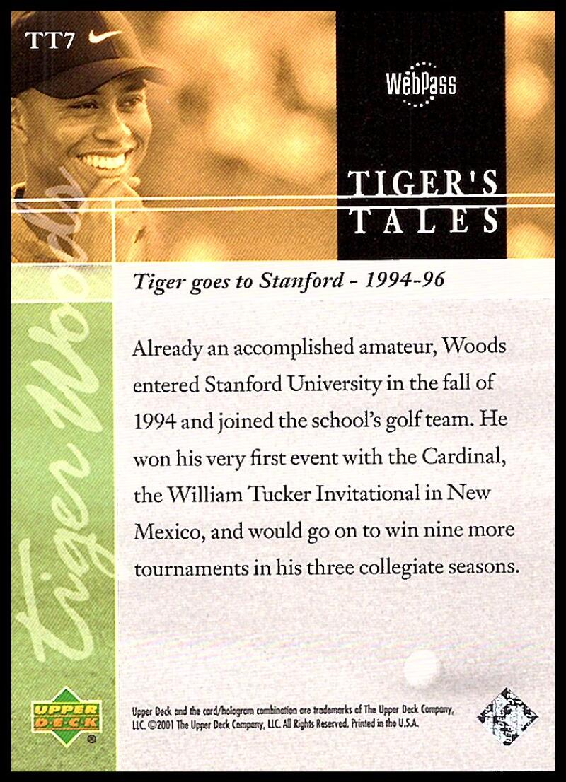 2001 Upper Deck Tiger's Tales #TT7 Tiger Woods EX Excellent Golf Card  Image 2
