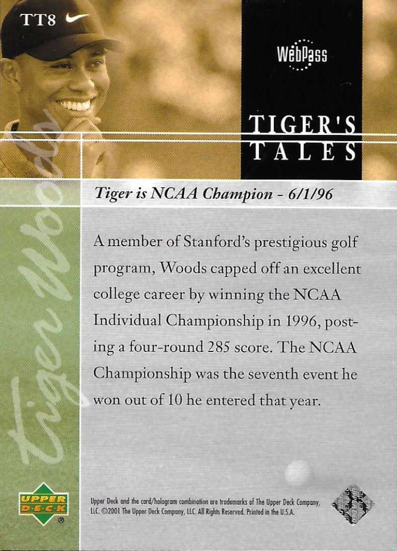 2001 Upper Deck Tiger's Tales #TT8 Tiger Woods EX Excellent Golf Card  Image 2