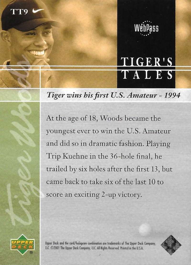 2001 Upper Deck Tiger's Tales #TT9 Tiger Woods EX Excellent Golf Card  Image 2