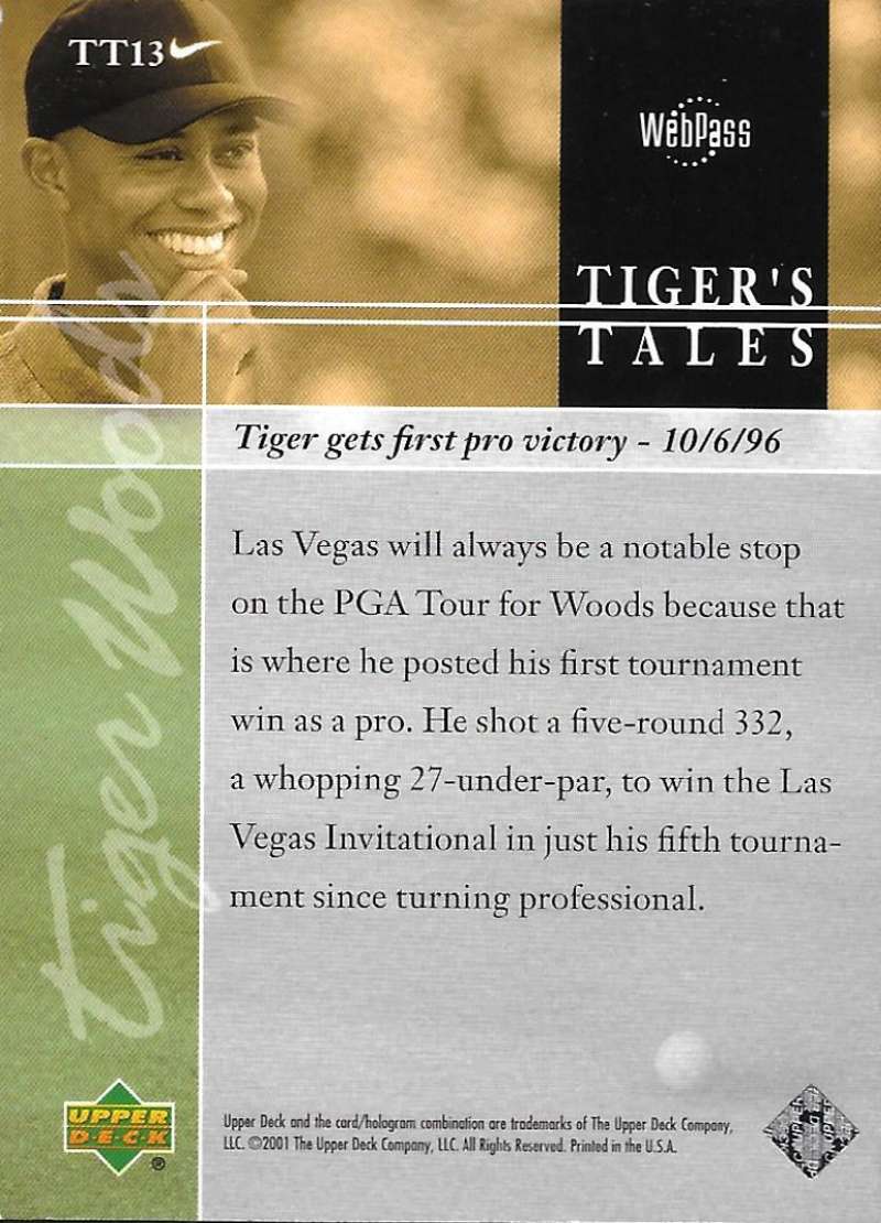 2001 Upper Deck Tiger's Tales #TT13 Tiger Woods EX Excellent Golf Card  Image 2