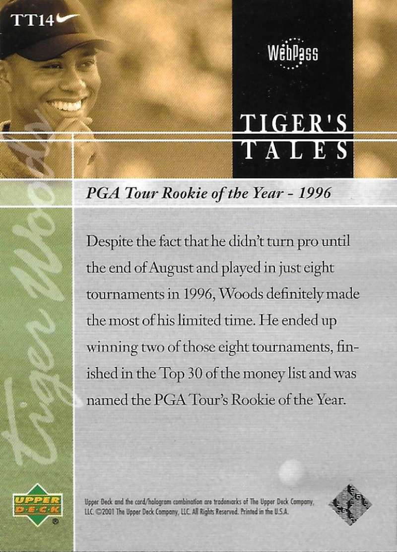 2001 Upper Deck Tiger's Tales #TT14 Tiger Woods EX Excellent Golf Card  Image 2