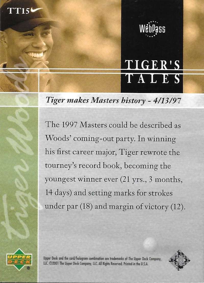 2001 Upper Deck Tiger's Tales #TT15 Tiger Woods EX Excellent Golf Card  Image 2