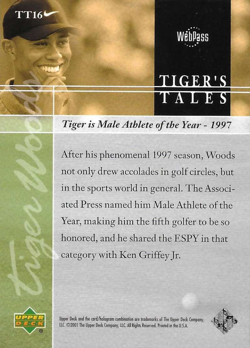 2001 Upper Deck Tiger's Tales #TT16 Tiger Woods EX Excellent Golf Card  Image 2