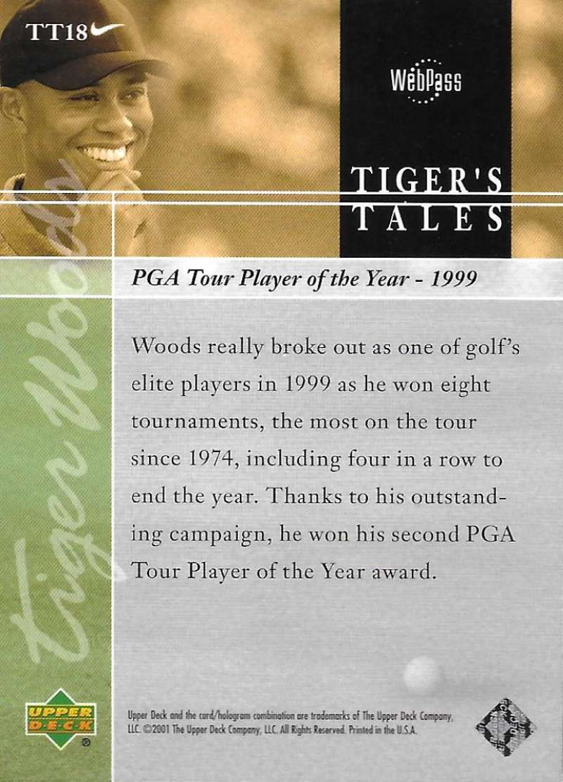 2001 Upper Deck Tiger's Tales #TT18 Tiger Woods EX Excellent Golf Card  Image 2