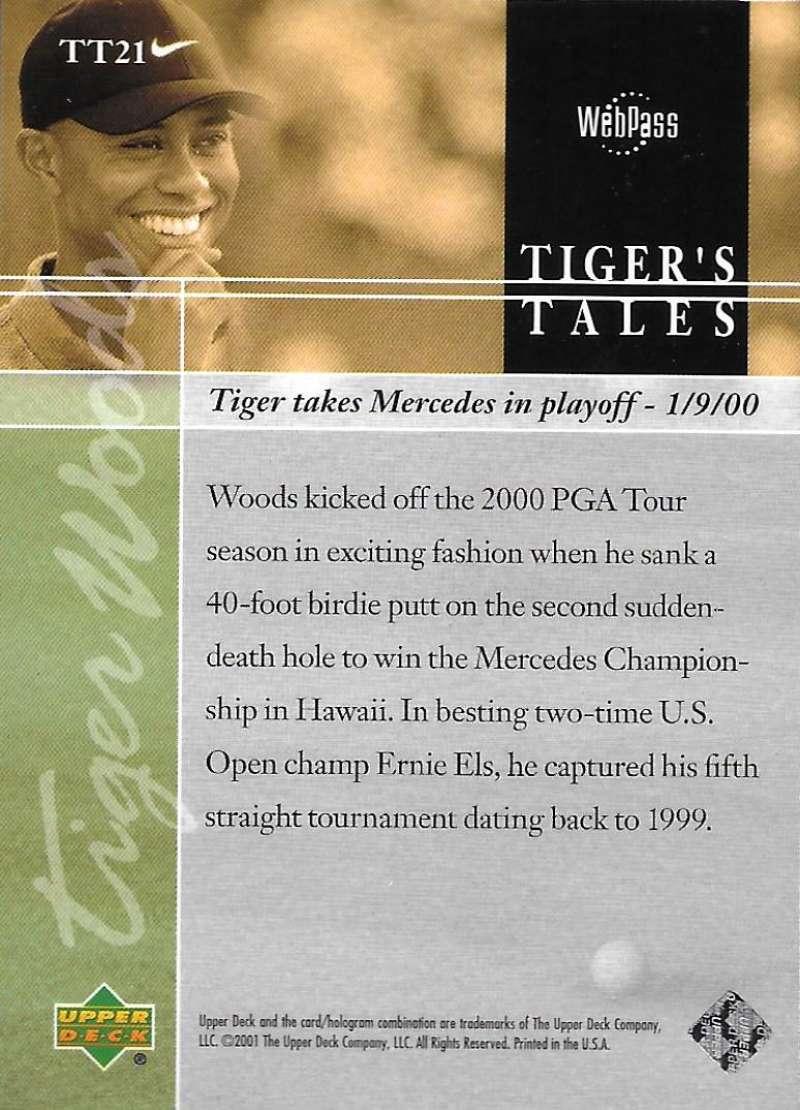 2001 Upper Deck Tiger's Tales #TT21 Tiger Woods EX Excellent Golf Card  Image 2