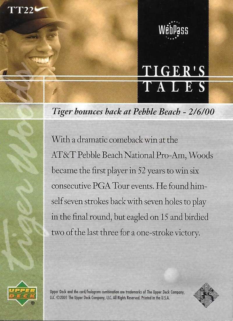 2001 Upper Deck Tiger's Tales #TT22 Tiger Woods EX Excellent Golf Card  Image 2