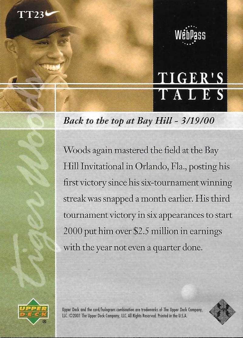 2001 Upper Deck Tiger's Tales #TT23 Tiger Woods EX Excellent Golf Card  Image 2