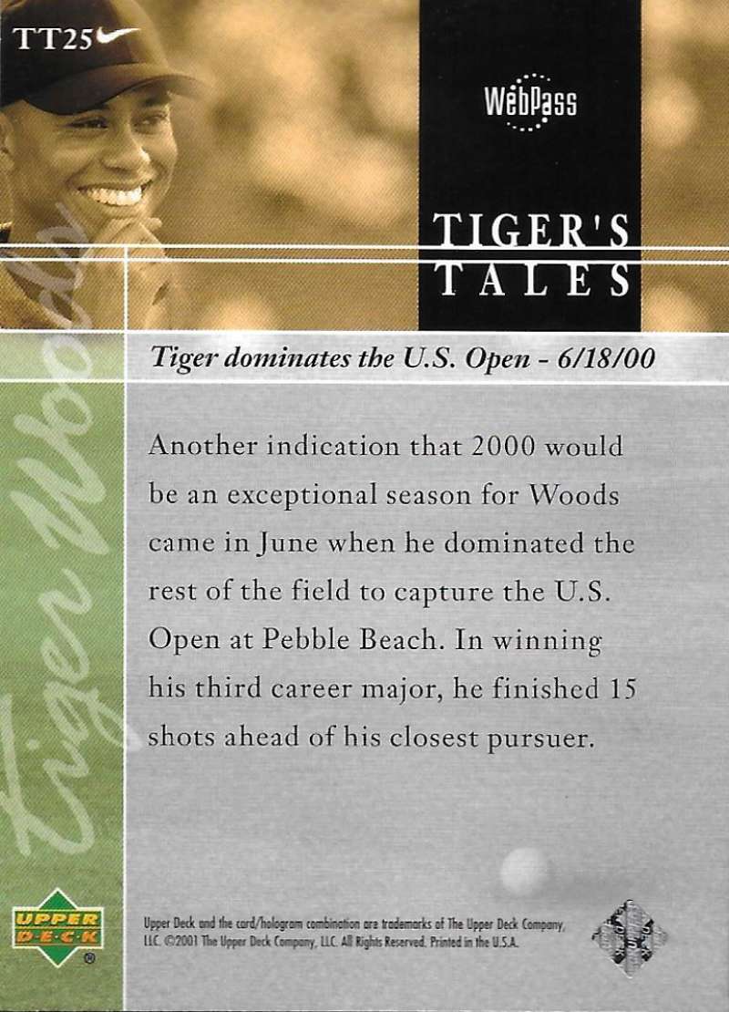 2001 Upper Deck Tiger's Tales #TT25 Tiger Woods EX Excellent Golf Card  Image 2