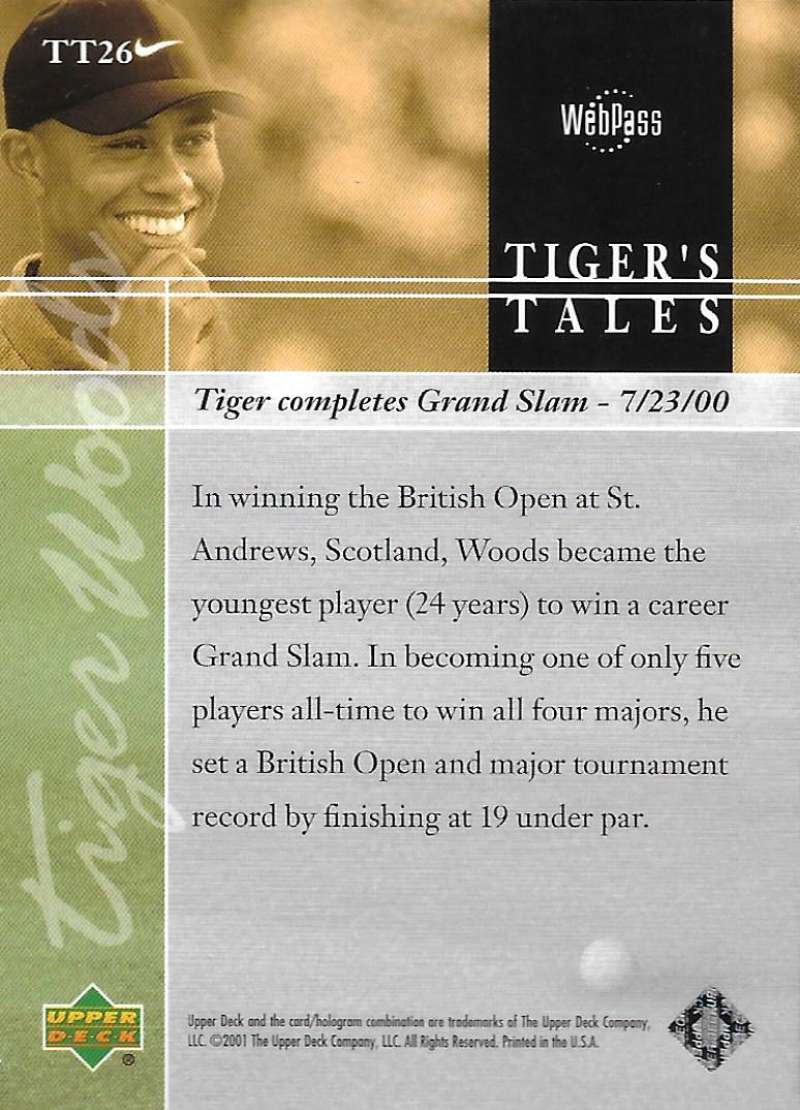 2001 Upper Deck Tiger's Tales #TT26 Tiger Woods EX Excellent Golf Card  Image 2