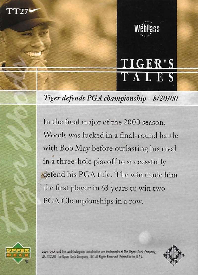 2001 Upper Deck Tiger's Tales #TT27 Tiger Woods EX Excellent Golf Card  Image 2