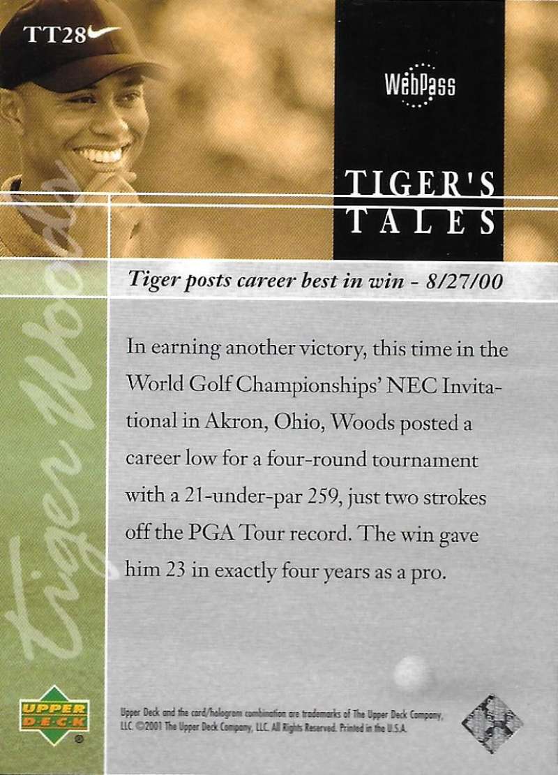 2001 Upper Deck Tiger's Tales #TT28 Tiger Woods EX Excellent Golf Card  Image 2