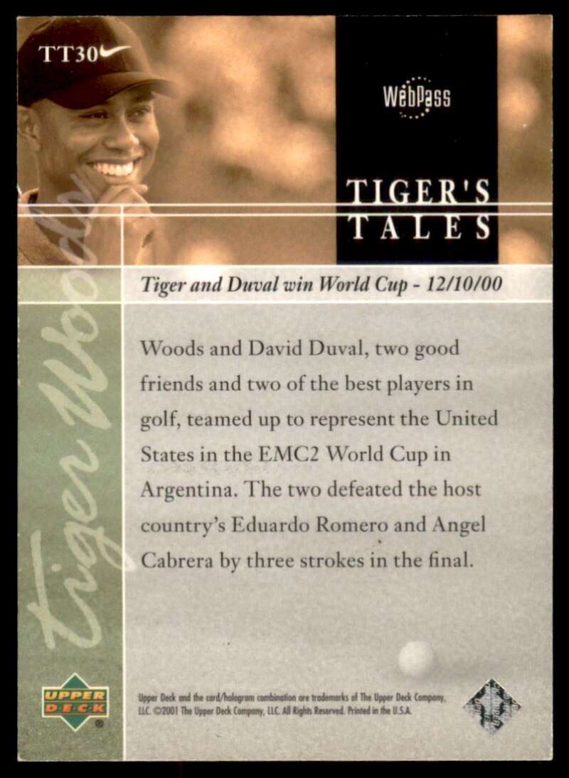 2001 Upper Deck Tiger's Tales #TT30 Tiger Woods EX Excellent Golf Card  Image 2