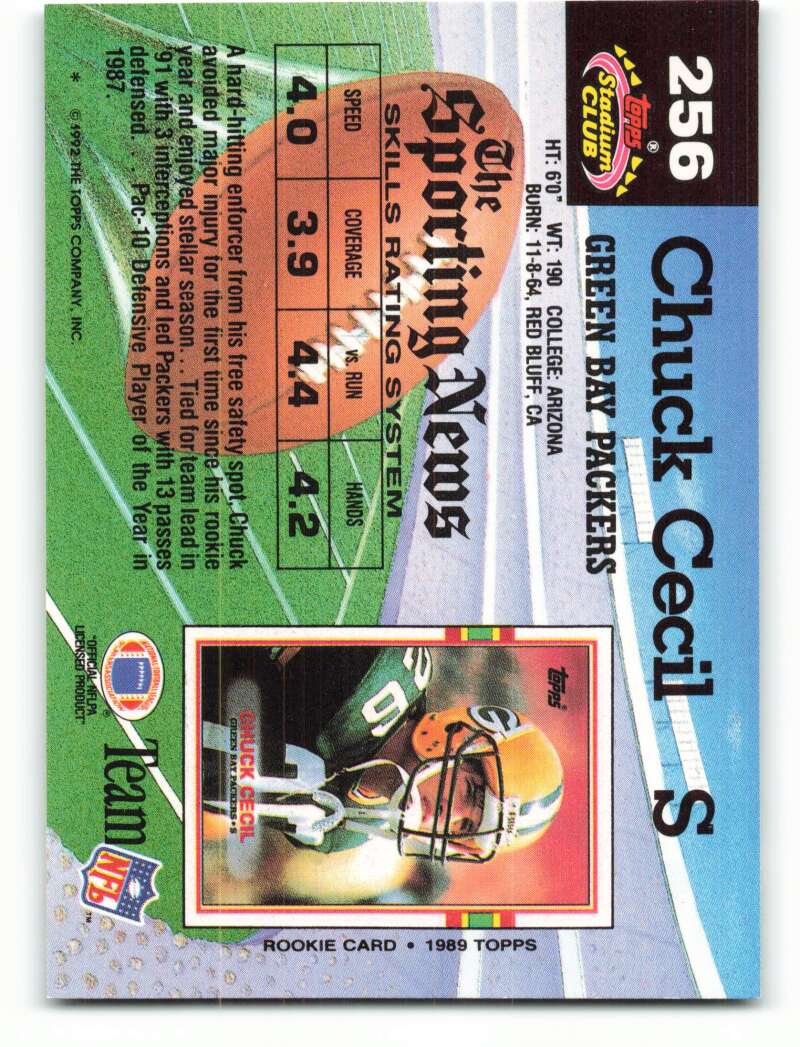 1992 Topps Stadium Club #256 Chuck Cecil EX Excellent Green Bay Packers Football Card  Image 2
