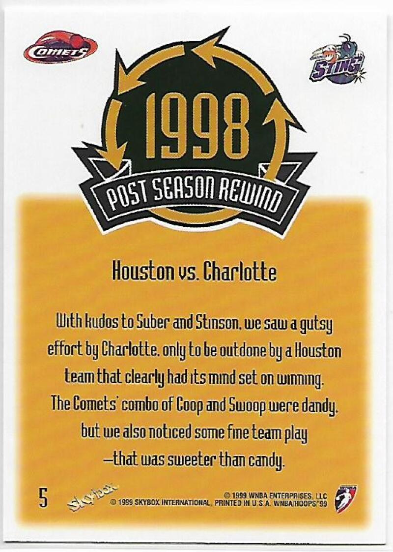 1999-00 Hoops WNBA #5 Houston vs. Charlotte NM-MT Houston Comets/Charlotte Sting Basketball Card  Image 2