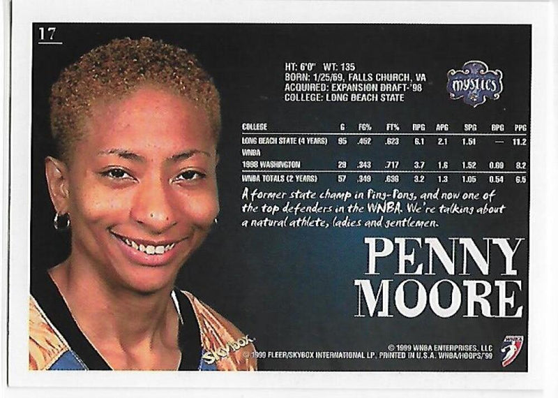 1999-00 Hoops WNBA #17 Penny Moore NM-MT Washington Mystics Basketball Card  Image 2