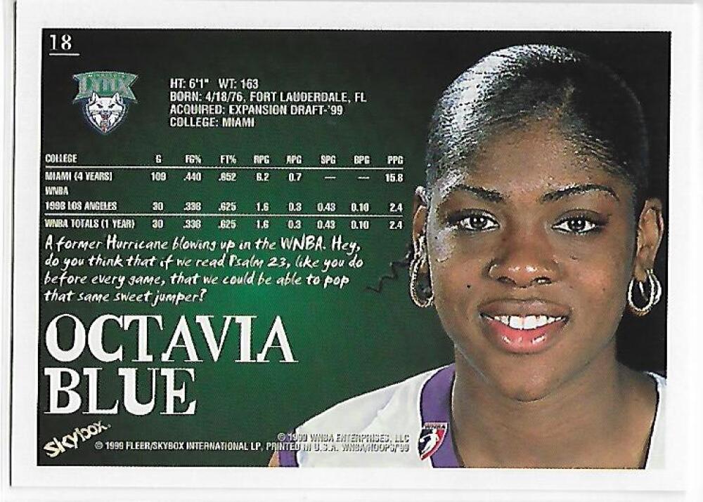 1999-00 Hoops WNBA #18 Octavia Blue NM-MT RC Rookie Minnesota Lynx Basketball Card  Image 2