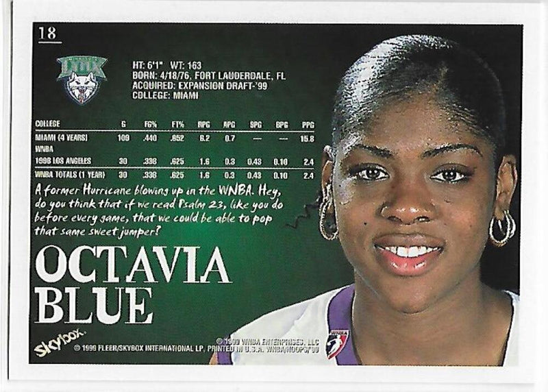 1999-00 Hoops WNBA #18 Octavia Blue NM-MT RC Rookie Minnesota Lynx Basketball Card  Image 2